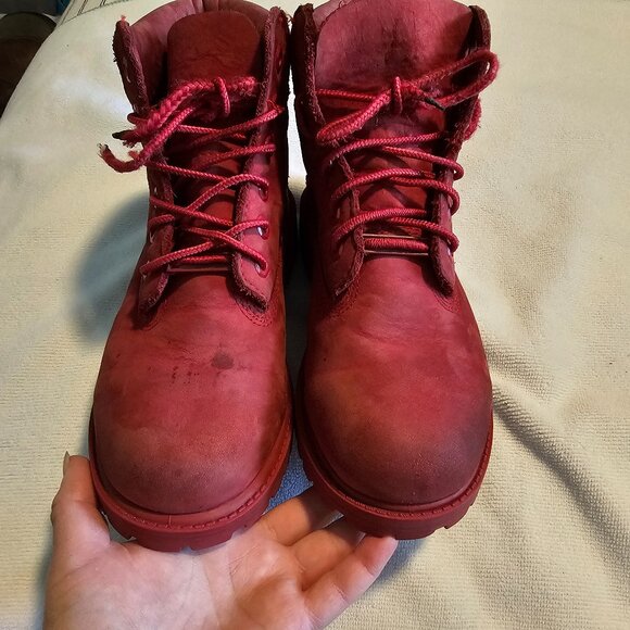 Timberland Boots Waterproof Boots Hiking Red Leather Unisex Kid's Size 2.5 - Picture 4 of 9